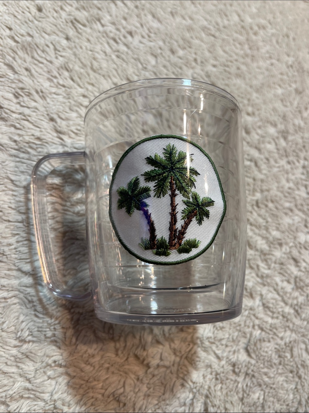 Clear Acrylic Palm Tree Mug with Green Embroidered Patch TERVIS